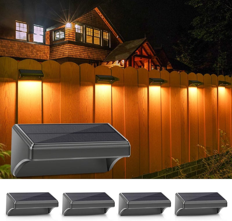 Aulanto Solar Fence Lights 4 Pack-Plus,100 Lumen Big Outdoor Solar Light IP65 Waterproof, Warm White and 10 RGB Modes,Fence Lights Otdoor Solar Lighting for Backyard,Garden,Fence,Wall,Deck,Stairs. - Image 1